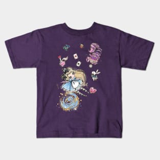 Blond Alice falling into Wonderland Kids T-Shirt